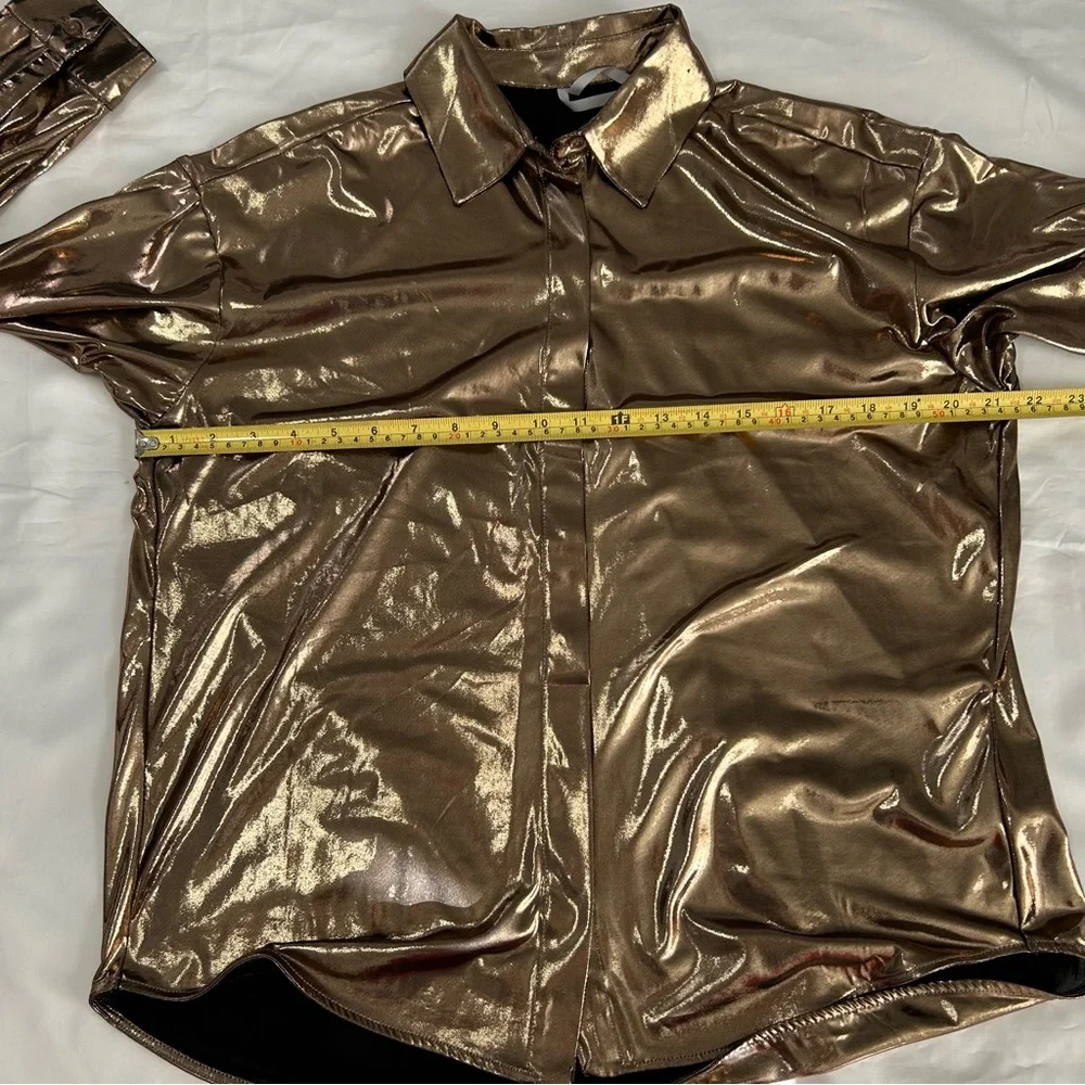 Anthropologie Shine  Gold Button Down Shirt  L - Picture 6 of 16
